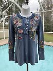 Caite Isolde Top Kyla Seo Women Extra Small Embroidered Henley Blue T Shirt NWT