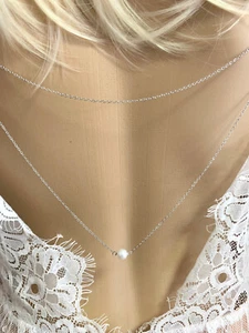 Collana posteriore argento perla ciondolo posteriore gioielli da sposa gioielli - Foto 1 di 8