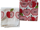 2 Crate & Barrel Cotton Apple Design Tea Towels Crisp Red White Green Stripe