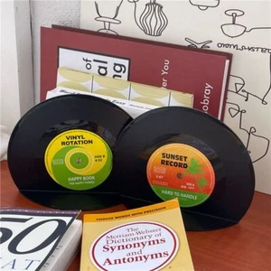 LP Shaped Retro Decorative Vinyl Bookends Book Ends Bookstand Book Support - Picture 1 of 10