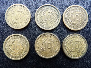 Germania 1924 serie anno completo A,D,E,F,G,J 10 RENTENPFENNIG Repubblica di Weimar - Foto 1 di 2