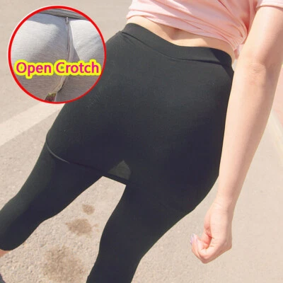 Women Outdoor Open Crotch Pants Slim Leggings Sport Drivers High Elastic Slim - Image 1 of 4