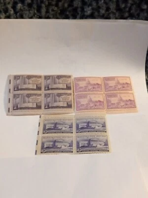 MINT NH OG THREE 3 CENT STAMP BLOCKS CV 5.50 - Image 1 of 4