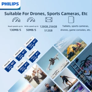 PHILIPS 256GB MicroSD Card, 130MB/s, Blue, 4K Video Support, Reliable Storage - Picture 1 of 15
