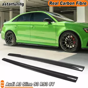 For Audi A3 Sline S3 Sedan 2014-2020 REAL Carbon Side Skirts Bumper Lip Spoiler - Picture 1 of 10