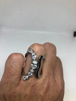 Anel vintage de aço inoxidável cristal zircônia - Imagem 1 de 4