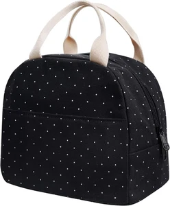 Bolso de almuerzo de lona aislante a lunares, bolso compacto reutilizable para mujeres/niñas NUEVO - Imagen 1 de 8