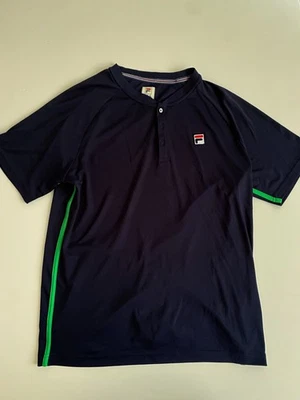 男式 Fila 短袖衬衫小号蓝色休闲运动风格 — 第 1/4 张图片