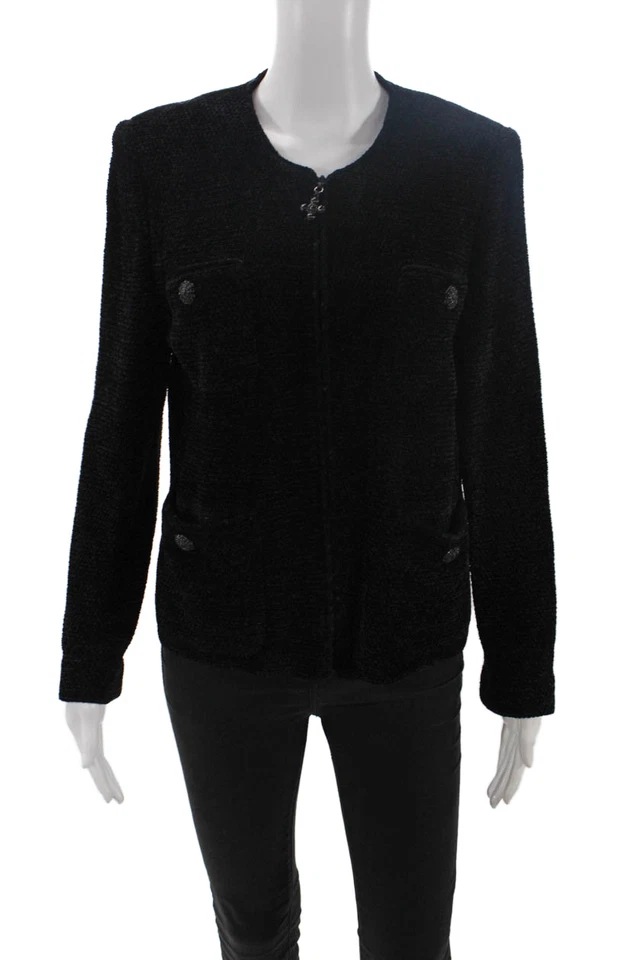St. John Collection By Marie Gray Womens Long Sleeve Open Sweater Black Size 08 - Image 1 of 4