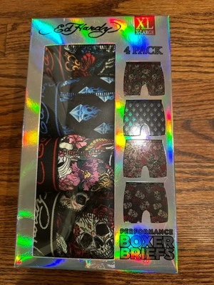 Paquete de 4 calzoncillos boxer elásticos de rendimiento Ed Hardy para hombre talla XL 40-42 NUEVOS CON ETIQUETAS Foto 1 de 4