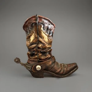 Resin Cowboy Boot Western Ranch Home Decor With Spurs Large 9" Tall Vase decor - Picture 1 of 1