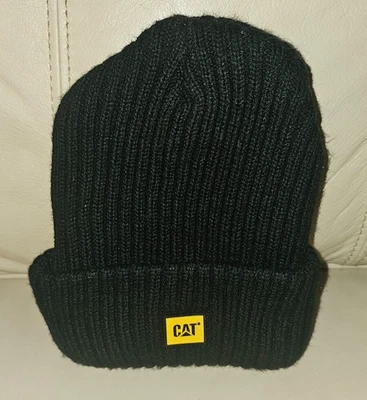 Gorro de invierno tejido acrílico vintage CAT Caterpillar negro logotipo de goma talla 1 Foto 1 de 2