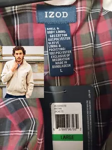 Izod Harrington Jacket Men's Large Cotton Blend Twill Red Plaid Lining NWT $120 - Picture 1 of 8