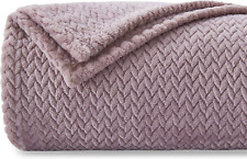 Super Soft Throw Blanket Light Purple Premium Silky Flannel Fleece Leaves Patter
