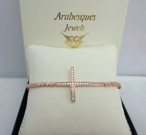 GENUINE ARABESQUES STERLING SILVER  SIDEWAYS CROSS TENNIS SLIDER BRACELET/BANGLE - Picture 1 of 4