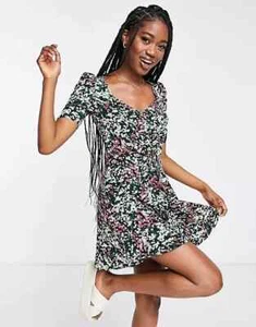 THE FROLIC Tea Dress Vintage Floral Print Ruched Bust Short Sleeve BNWT UK 8 - Picture 1 of 22