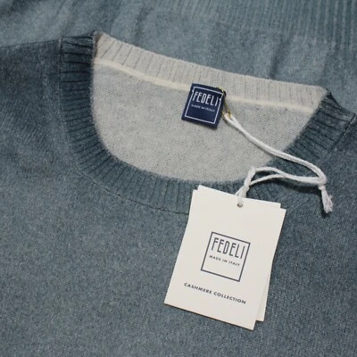Suéter Pullover Fedeli Nuevo con Etiquetas Talla 58 EE. UU. 3XL en Azul Melange 100% Cachemira Foto 1 de 4