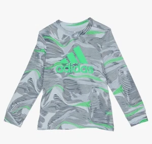 Adidas Boy’s Warp Camo Long Sleeve Tee Halo Silver Size 7 - Picture 1 of 2