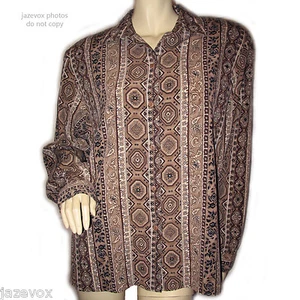 Vintage 80s 90s Alia Button Up Shirt Top 14 Long Sleeve Aztec Grannycore Western - Picture 1 of 12