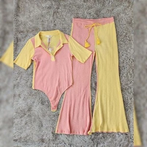 LoveShackFancy Juego Acanalado de Cupcake Cítrico a Juego en Rosa y Amarillo Para Mujer XL - Imagen 1 de 12