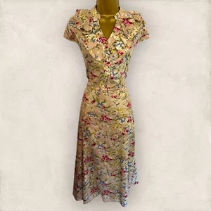 Vestido de té floral de algodón desnudo retro vintage de 1940 Nancy Mac para mujer talla 1 UK 10 - Imagen 1 de 5