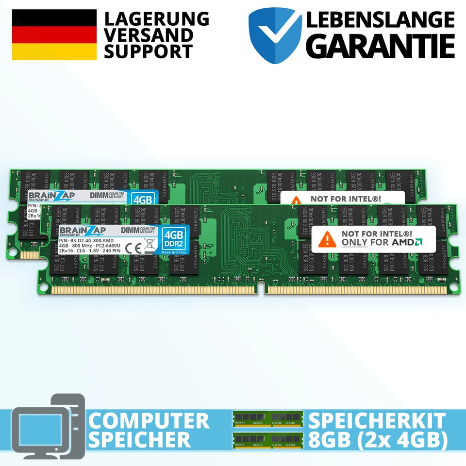 8GB RAM DDR2 PC2-6400U 2Rx16 UDIMM - PC2-6400U-666 800 MHz SOLO AMD (2x 4GB) - Immagine 1 di 1