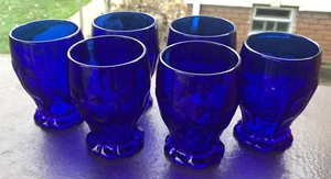 6 Stck. Vintage Fenton Kobalt/Königsblau Glas 1933 Punkte & Platte 9 Unzen Becher 4-1/8 Zoll - Bild 1 von 7