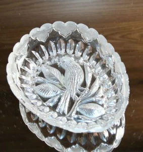 Crystal Egg Shaped Trinket Dish 6” etched hearts Hofbauer Byrdes Collection - Picture 1 of 12