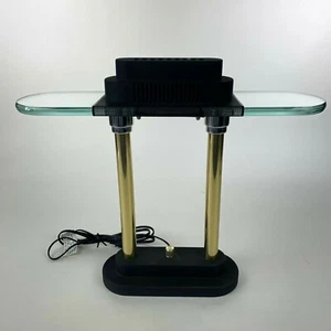 Vtg Cheyenne RoboCop OCP 17"x15" Desk Lamp Glass Halogen Black Brass Gold - Picture 1 of 12