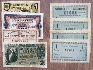 IBERMONEDA| 8 Billetes Guerra Civil locales Elche, Montcada, Vendrel... - Foto 1 di 2