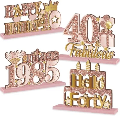 Yatufom 4 Piezas 40 Cumpleaños Decoraciones Madera Vintage 1985 Mesa Centerpi... Foto 1 de 4