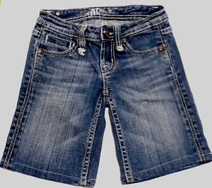 Miss Me Girl's Size 8 Bermuda Denim Shorts JPK4729C Bling Pockets Light Wash - Picture 1 of 6