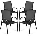 Set Of 4 Patio Chairs Dining Chairs W/ Steel Frame Yard Outdoor Black