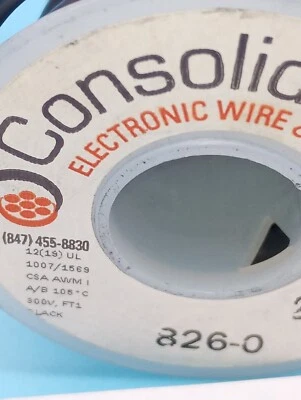 CONSOLIDATED BLACK 826-0  12 AWG STRANDED HOOK UP WIRE 300v 1, EST 5 FT - Image 1 of 4