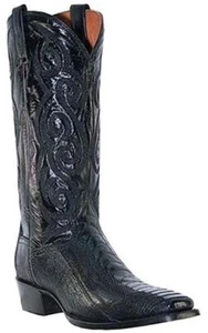 Vtg Dan Post Men's Cowboy Seattle Ostrich Leg Black Western Boots DP26627 Heel - Picture 1 of 11
