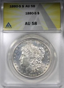 1880-S Morgan Dollar ANACS AU58 Flahsy Common Date Coin $1 - Picture 1 of 2