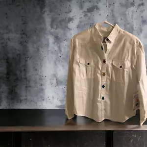 NWT Chaus Sport Vintage Western Button Down Geometric Shirt Womens Large White - Picture 1 of 5