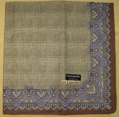 Guy Laroche Paris *Brown Plaid Handkerchief 45cm /SADAYUZ - Image 1 of 4