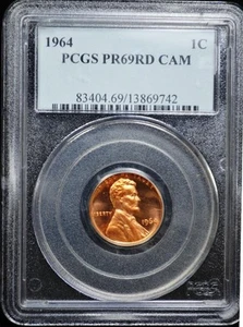 1964 Lincoln Wheat Cent PR 69 RD CAM, Slabbed & Graded by PCGS, Free Ship - Picture 1 of 3