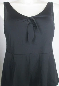 LANDS END Black Tie Front V-Neck Retro Tankini Swimsuit Top Womens 16W NEW - Picture 1 of 13