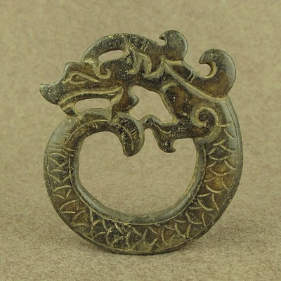 Han Dynasty Chinese Antique Jade Carved Dragon Pendant - Image 1 of 4