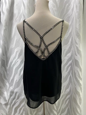 Forever 21 Negro Plata Vidrio Adornado Top Semi Transparente Forrado Talla M Foto 1 de 4