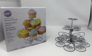 Wilton Cupcakes 'N More Dessert Stand Silver 10x9 Holds 13 Cupcakes Treat Bags - Picture 1 of 3