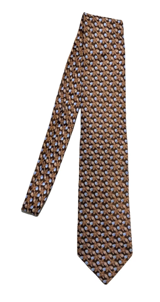 Галстук мужской BRIONI коричневый шелк. Цветочный узор. Ручная работа в Италии. Ec - Изображение 1 из 4