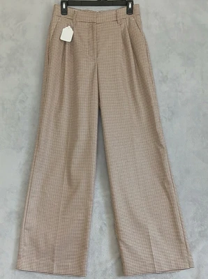 Pantalones de vestir NINE WEST para mujer pequeños de pierna ancha tostados pata de gallo pantalones nuevos con etiquetas Foto 1 de 4