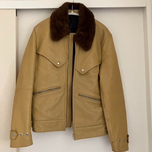 Acne Studios Giacca in pelle beige con collo in pelliccia Taglia 44 USATA