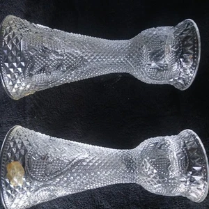 VTG 79 Avon FOSTORIA Flower Vase / Candlestick Holder Diamond Point Heart 7”Tall - Picture 1 of 4