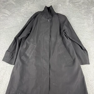 L.L. Bean Vintage Black Trench Coat Duster with Plaid Interior, sz. Petite Small - Picture 1 of 13