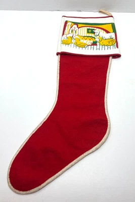 Vintage Red Felt Christmas Stocking w/Nativity on Molded Plastic Top - Image 1 of 4