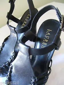 NUEVAS Sandalias Ralph Lauren Cuero Negro Fernanda enjaulado Tacones de Plataforma 9.5 B $178 - Imagen 1 de 12